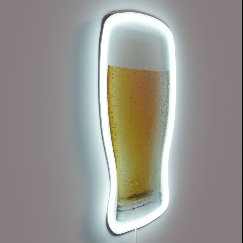 Eye-catching LED beer glass shaped neon sign in vibrant colors.