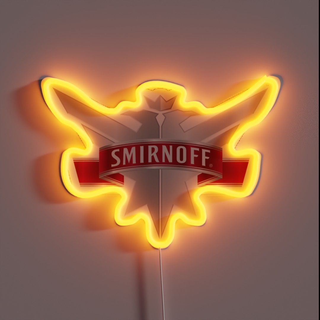 Vibrant RGB Neon Sign Featuring Iconic Smirnoff Logo Illumination