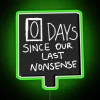 RGB Neon Sign '0 Days' Office Humor Desk Decoration Gift Idea