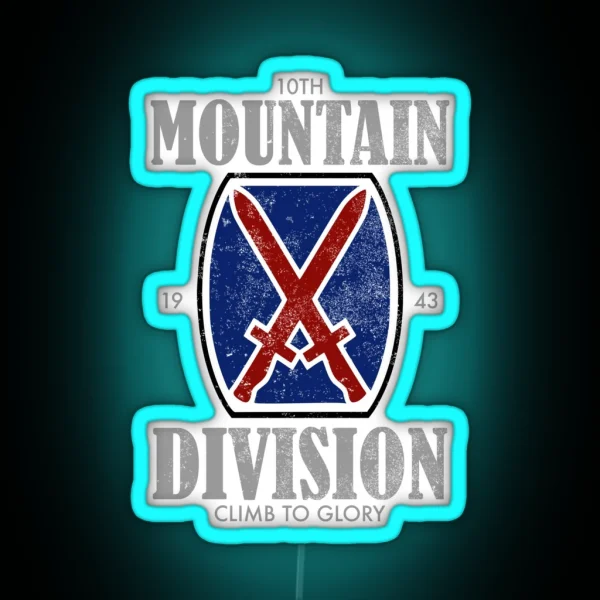 10th Mountain Division Distressed RGB Neon Sign