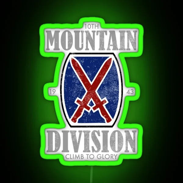 10th Mountain Division Distressed RGB Neon Sign