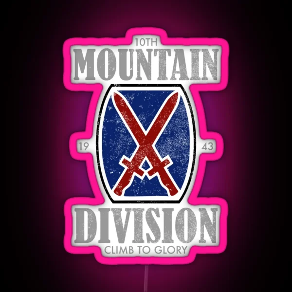 10th Mountain Division Distressed RGB Neon Sign