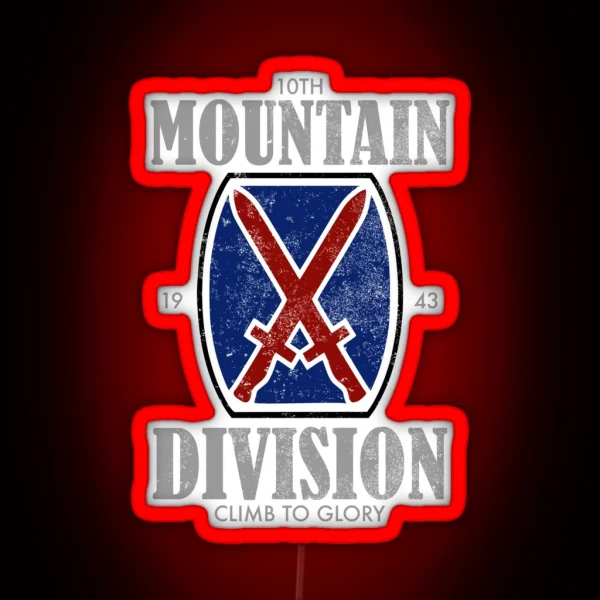 10th Mountain Division Distressed RGB Neon Sign