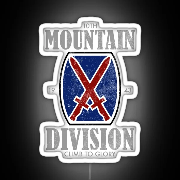 10th Mountain Division Distressed RGB Neon Sign