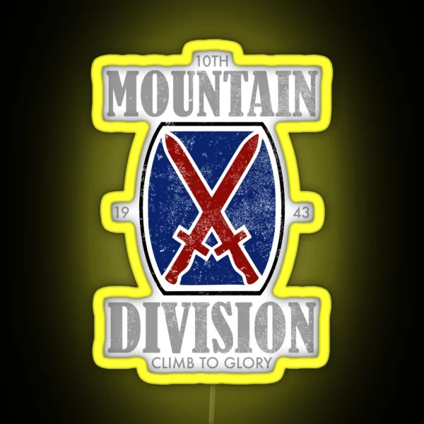 10th Mountain Division Distressed RGB Neon Sign