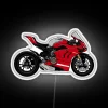 Exotic sports motorcycle inspired wall decor with vibrant LED glow.