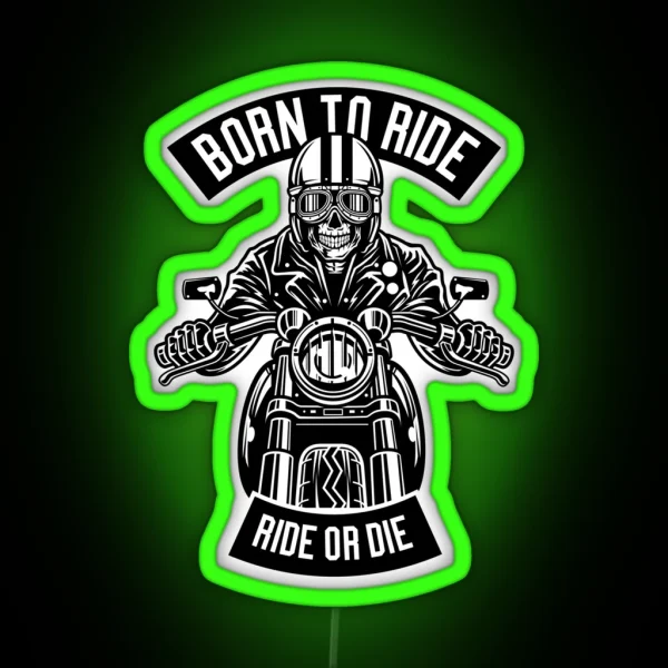 1424 Skull Rider Born To Ride RGB Neon Sign