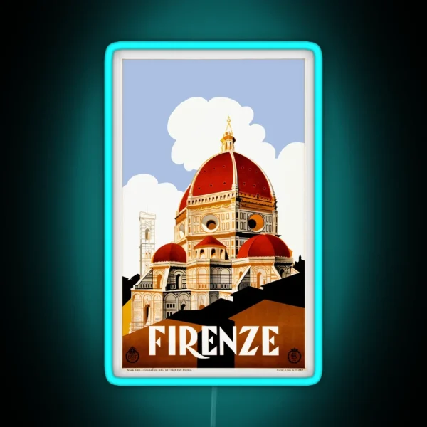 1930 Florence Italy Travel Poster RGB Neon Sign