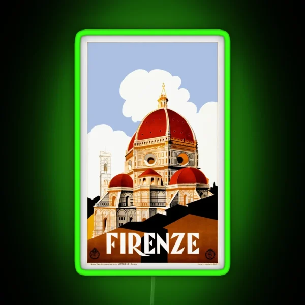 1930 Florence Italy Travel Poster RGB Neon Sign