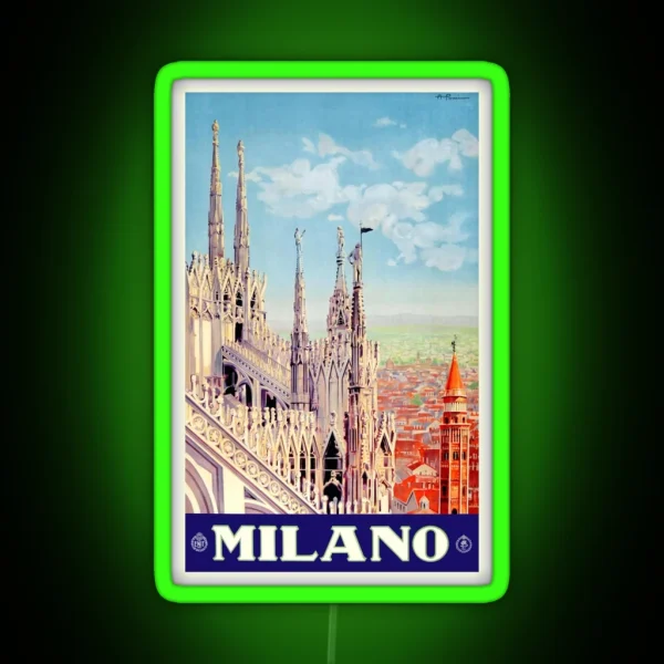 1930 Milan Cathedral Italy Travel Poster RGB Neon Sign