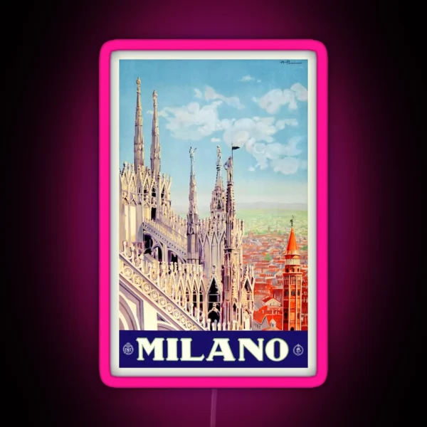 1930 Milan Cathedral Italy Travel Poster RGB Neon Sign