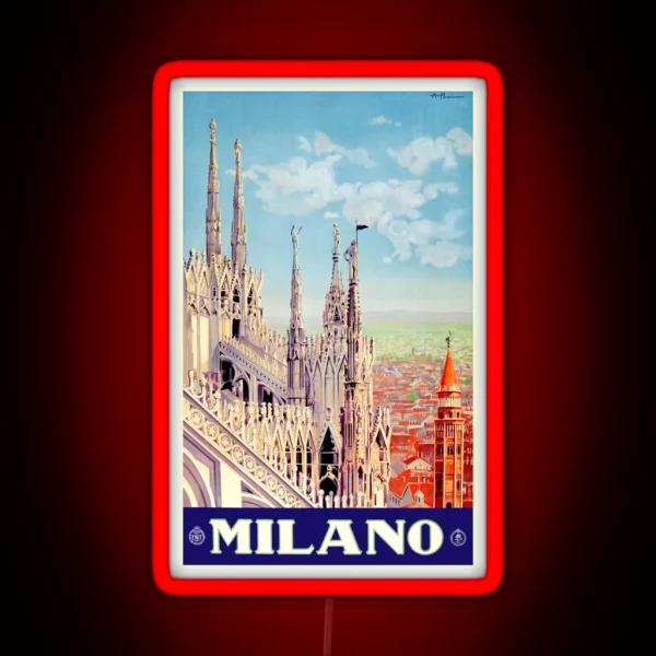 1930 Milan Cathedral Italy Travel Poster RGB Neon Sign