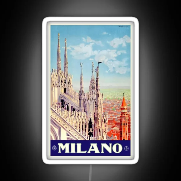 1930 Milan Cathedral Italy Travel Poster RGB Neon Sign