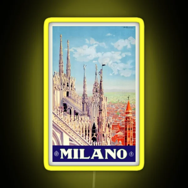 1930 Milan Cathedral Italy Travel Poster RGB Neon Sign