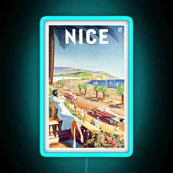 1935 Nice France Travel Poster RGB Neon Sign