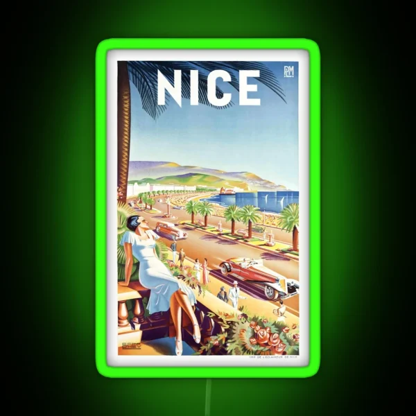 1935 Nice France Travel Poster RGB Neon Sign