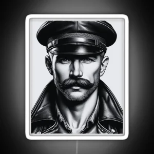 1940 Moustached Leather Daddy Tom Of Finland Tribute Berlin German Pride Graphic Design RGB Neon Sign