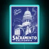 Vintage 1940s inspired Sacramento California cityscape blue neon sign art