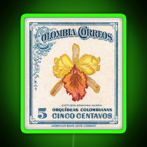 1947 Colombia Cattleya Dowiana Orchid Stamp RGB Neon Sign