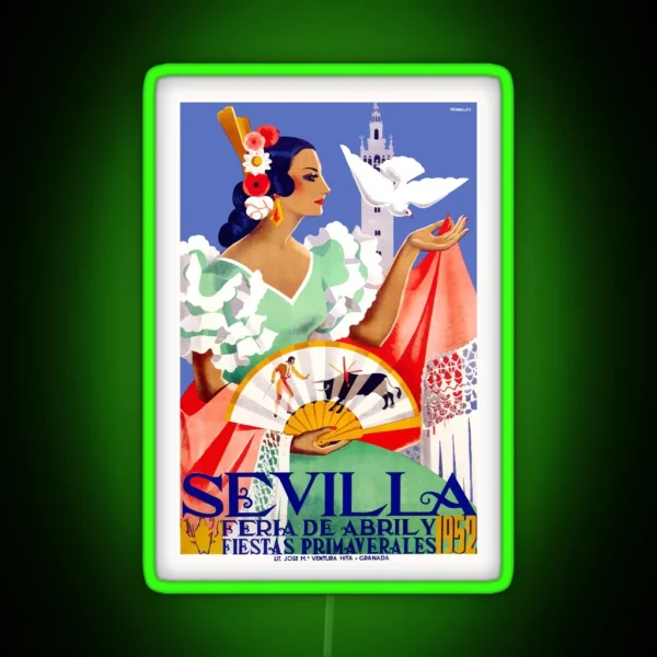 1952 Seville Spain April Fair Poster RGB Neon Sign