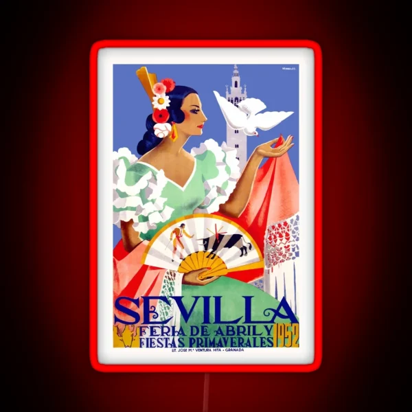 1952 Seville Spain April Fair Poster RGB Neon Sign