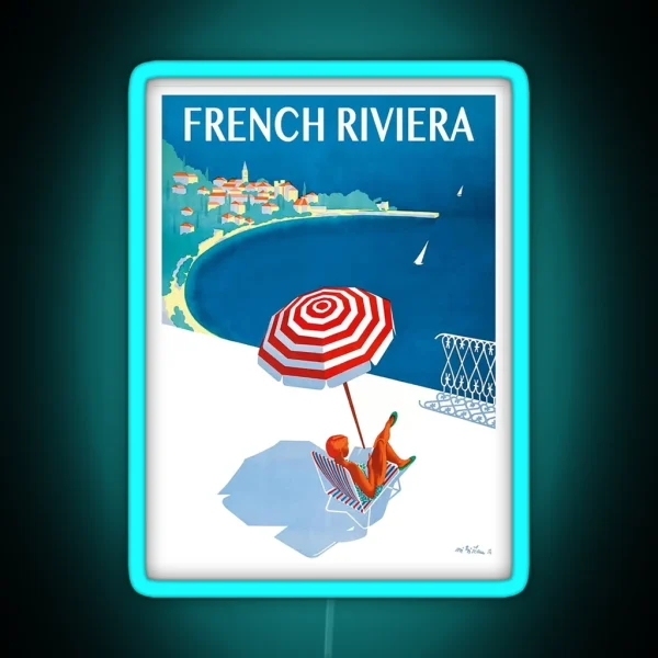 1954 French Riviera Travel Poster RGB Neon Sign