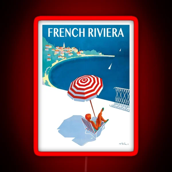 1954 French Riviera Travel Poster RGB Neon Sign