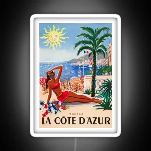 1955 France Visit La Cote D Azur Travel Poster RGB Neon Sign