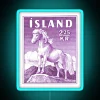 Vintage 1958 Iceland Horse Postage Stamp Design in RGB Neon Light