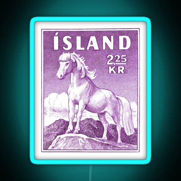 1958 ICELAND Horse Postage Stamp RGB Neon Sign