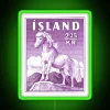 Vintage Icelands horse stamp replica in colorful RGB neon illumination