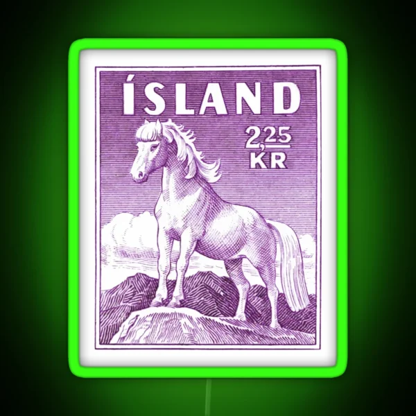 1958 ICELAND Horse Postage Stamp RGB Neon Sign