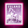 Icelandic Horses Adorned Vibrant Neon Artwork on 1958 Vintage Style