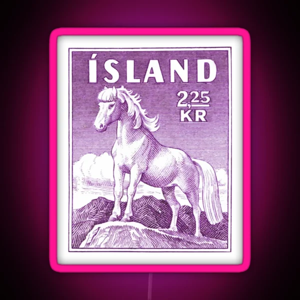 1958 ICELAND Horse Postage Stamp RGB Neon Sign