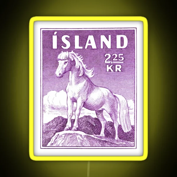 1958 ICELAND Horse Postage Stamp RGB Neon Sign