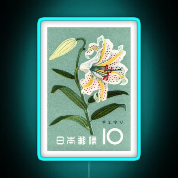 1961 Japan Lily Postage Stamp RGB Neon Sign