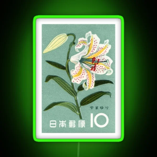 1961 Japan Lily Postage Stamp RGB Neon Sign