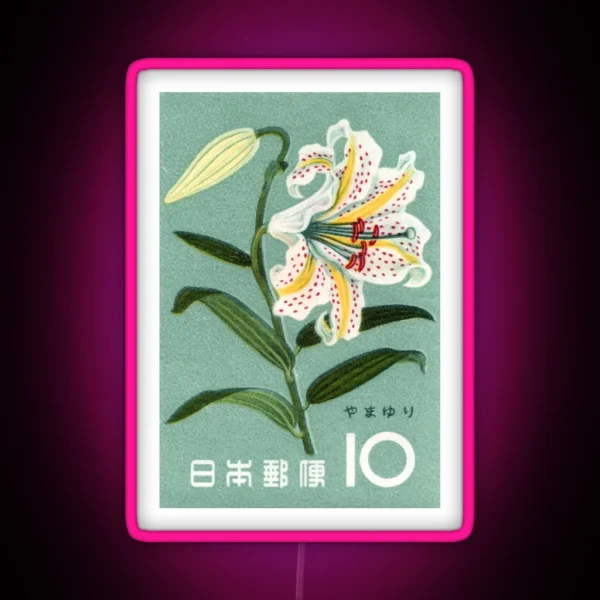 1961 Japan Lily Postage Stamp RGB Neon Sign