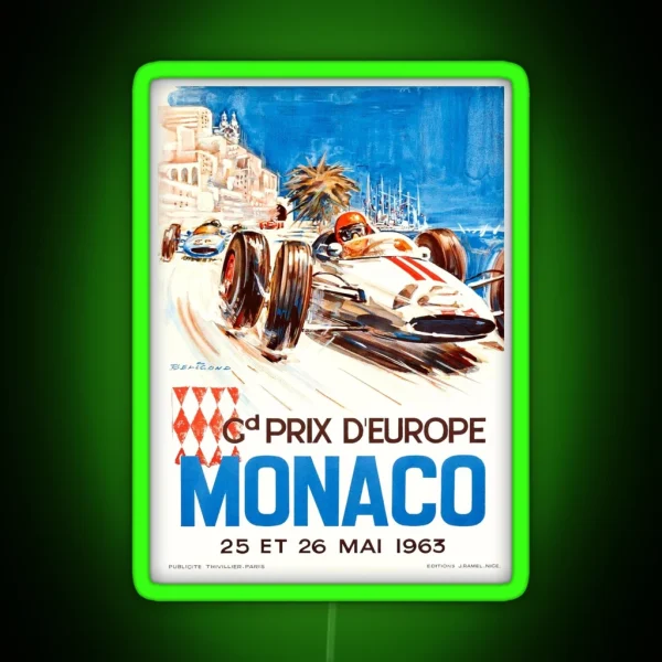 1963 Monaco Grand Prix Racing Poster RGB Neon Sign