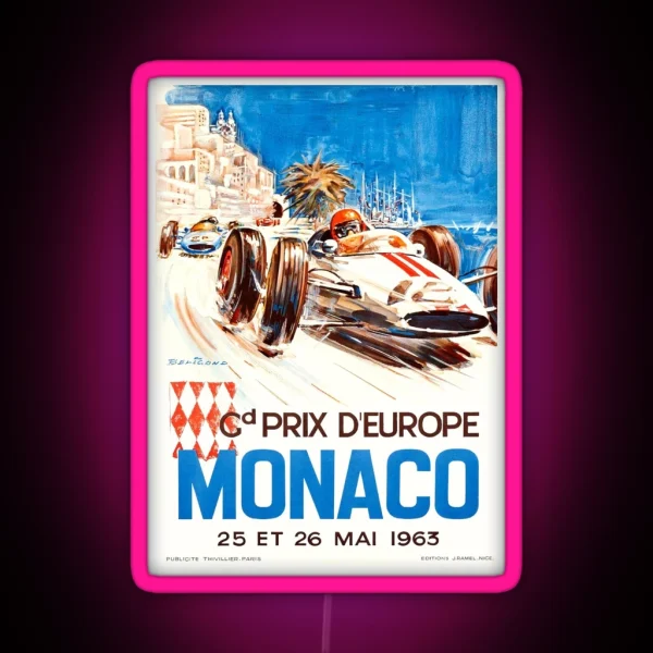 1963 Monaco Grand Prix Racing Poster RGB Neon Sign