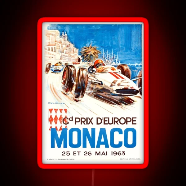 1963 Monaco Grand Prix Racing Poster RGB Neon Sign