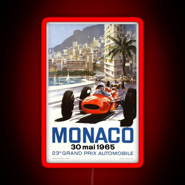 1965 Monaco Grand Prix Racing Poster RGB Neon Sign