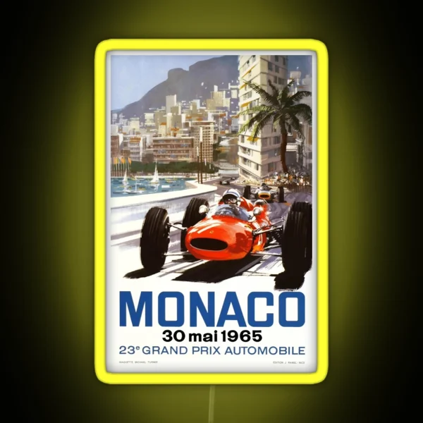 1965 Monaco Grand Prix Racing Poster RGB Neon Sign