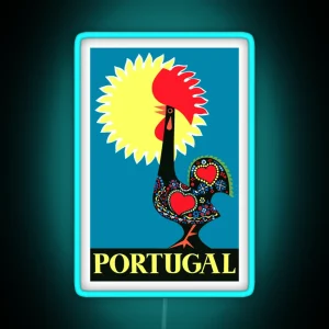 1965 Portugal Rooster Of Barcelos Travel Poster RGB Neon Sign