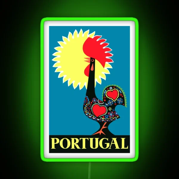 1965 Portugal Rooster Of Barcelos Travel Poster RGB Neon Sign