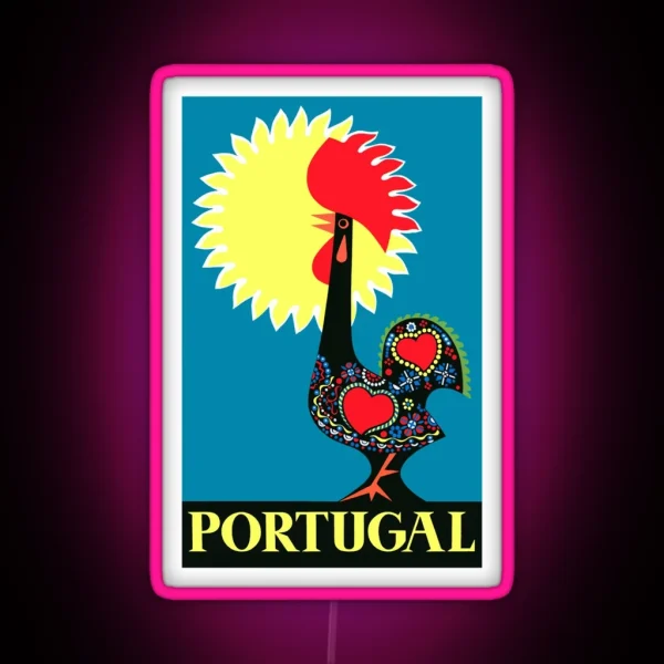 1965 Portugal Rooster Of Barcelos Travel Poster RGB Neon Sign