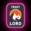 Vibrant RGB neon sign with bold Christian faith theme artwork