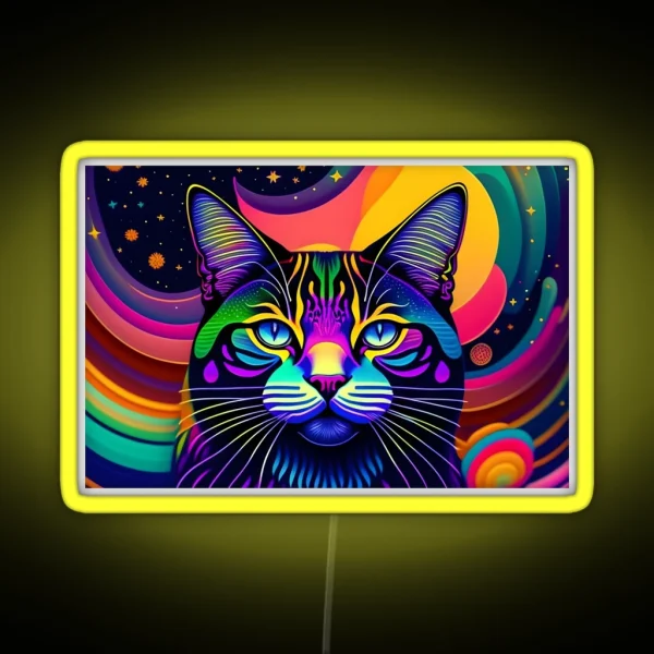 2d Symmetrical Portrait Of A Colorful Psychedelic Cat RGB Neon Sign