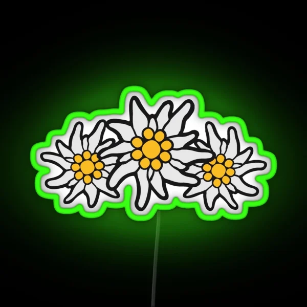 3 Flowers Pattern Nature Flower Edelweiss Mountains Alps Bavaria Oktoberfest Fun Beer Drinking Symbol Germany Germany RGB Neon Sign