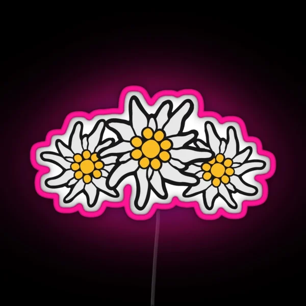 3 Flowers Pattern Nature Flower Edelweiss Mountains Alps Bavaria Oktoberfest Fun Beer Drinking Symbol Germany Germany RGB Neon Sign